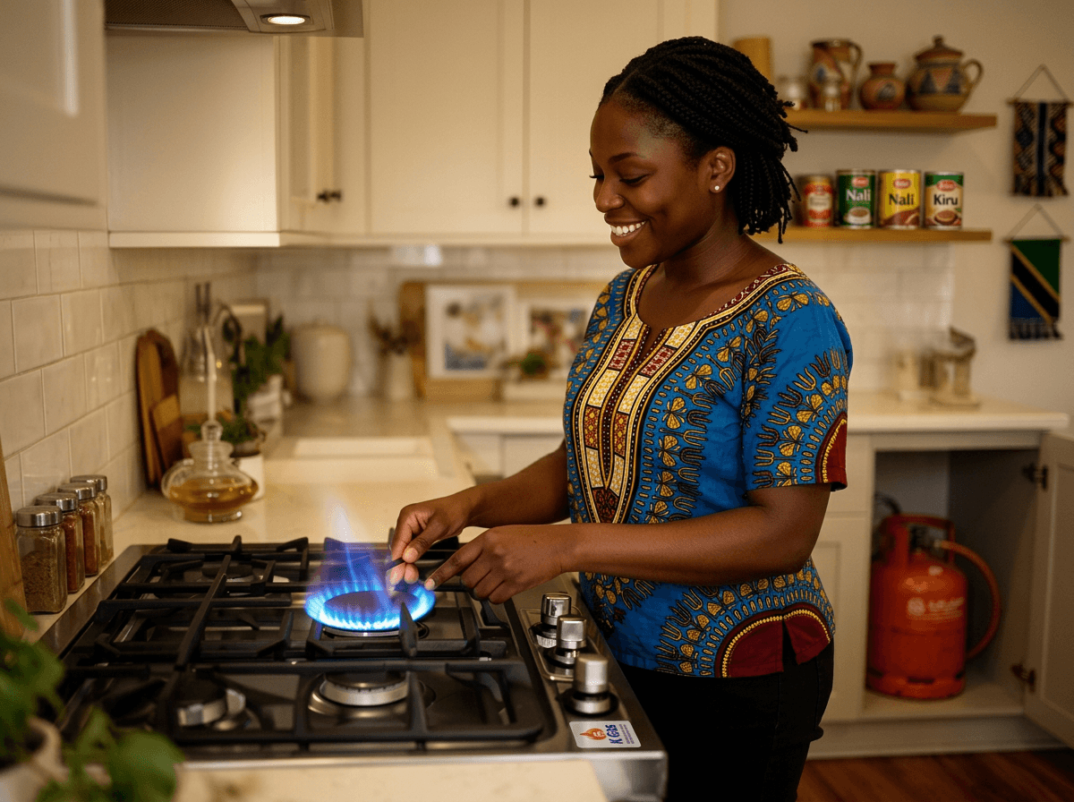 Customer using PesaGas smart cooking